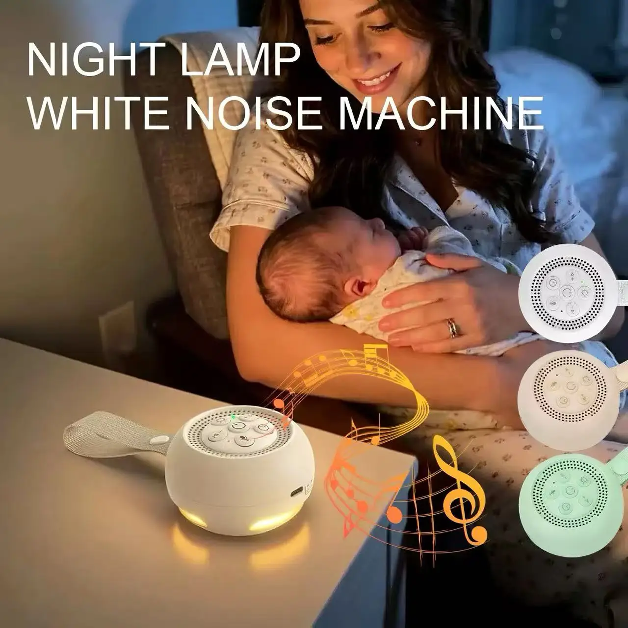White Noise Machine Sleep - Weißes Rauschen Gerät mit warmem Nachtlicht,